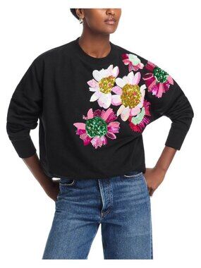 NWT Essentiel Antwerp GARTY Black Floral Sequin Sweatshirt Size L